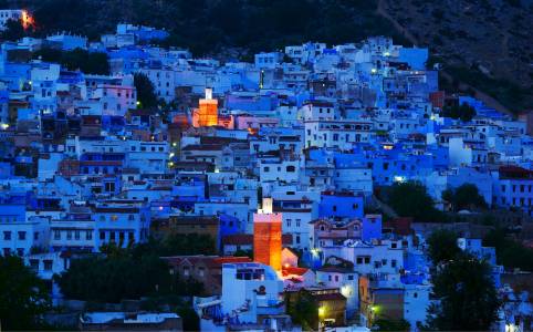 Chefchaouen at night during the 5 days Morocco itinerary